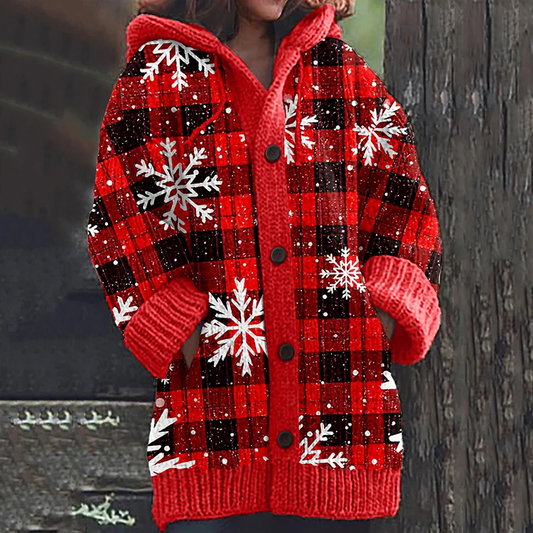 Merry Christmas Snowflake Check Pattern Knitted Cardigan Sweater