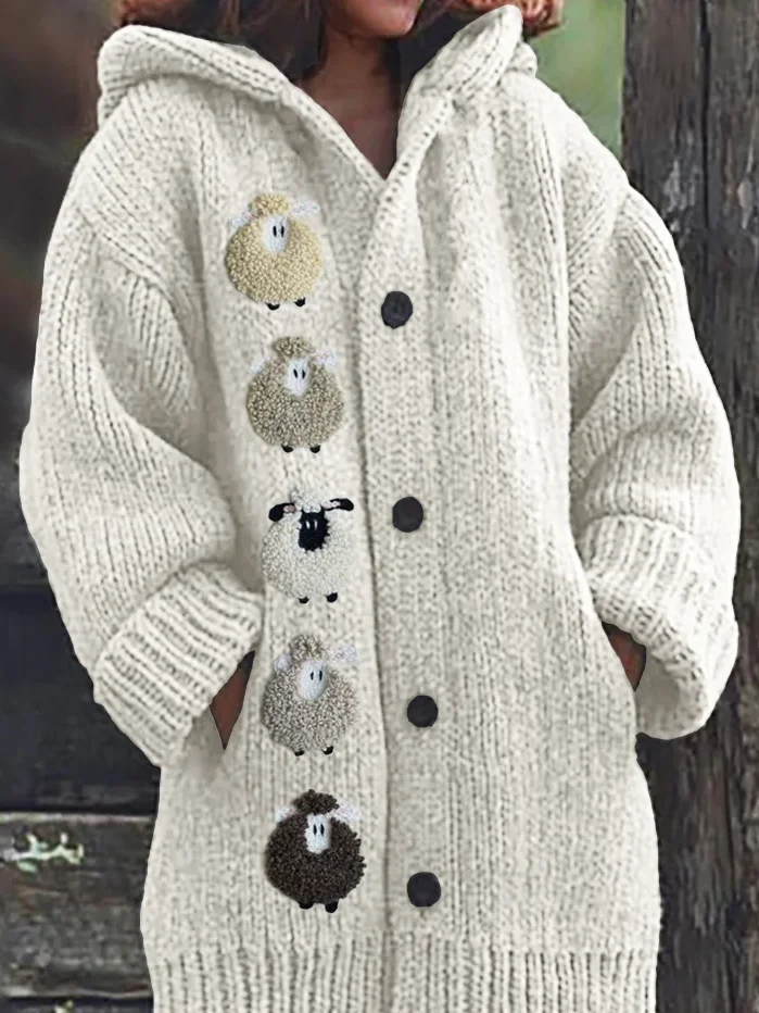 Colorful Sheep Fleece Cozy Hooded Cardigan