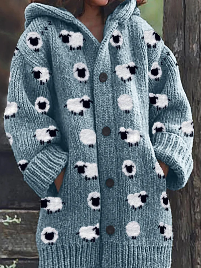 Lovely Fuzzy Sheep Pattern Cozy Hooded Cardigan