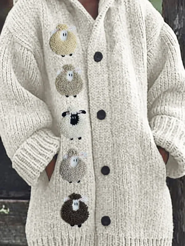 Colorful Sheep Fleece Cozy Hooded Cardigan