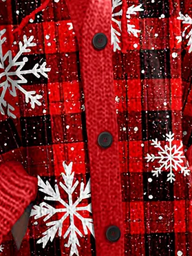 Merry Christmas Snowflake Check Pattern Knitted Cardigan Sweater