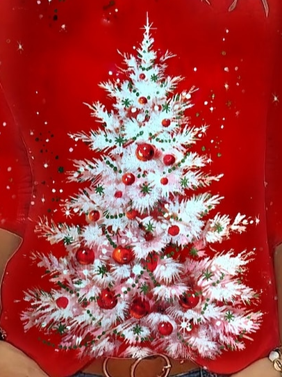 Christmas Tree Design Round Neck T-Shirt