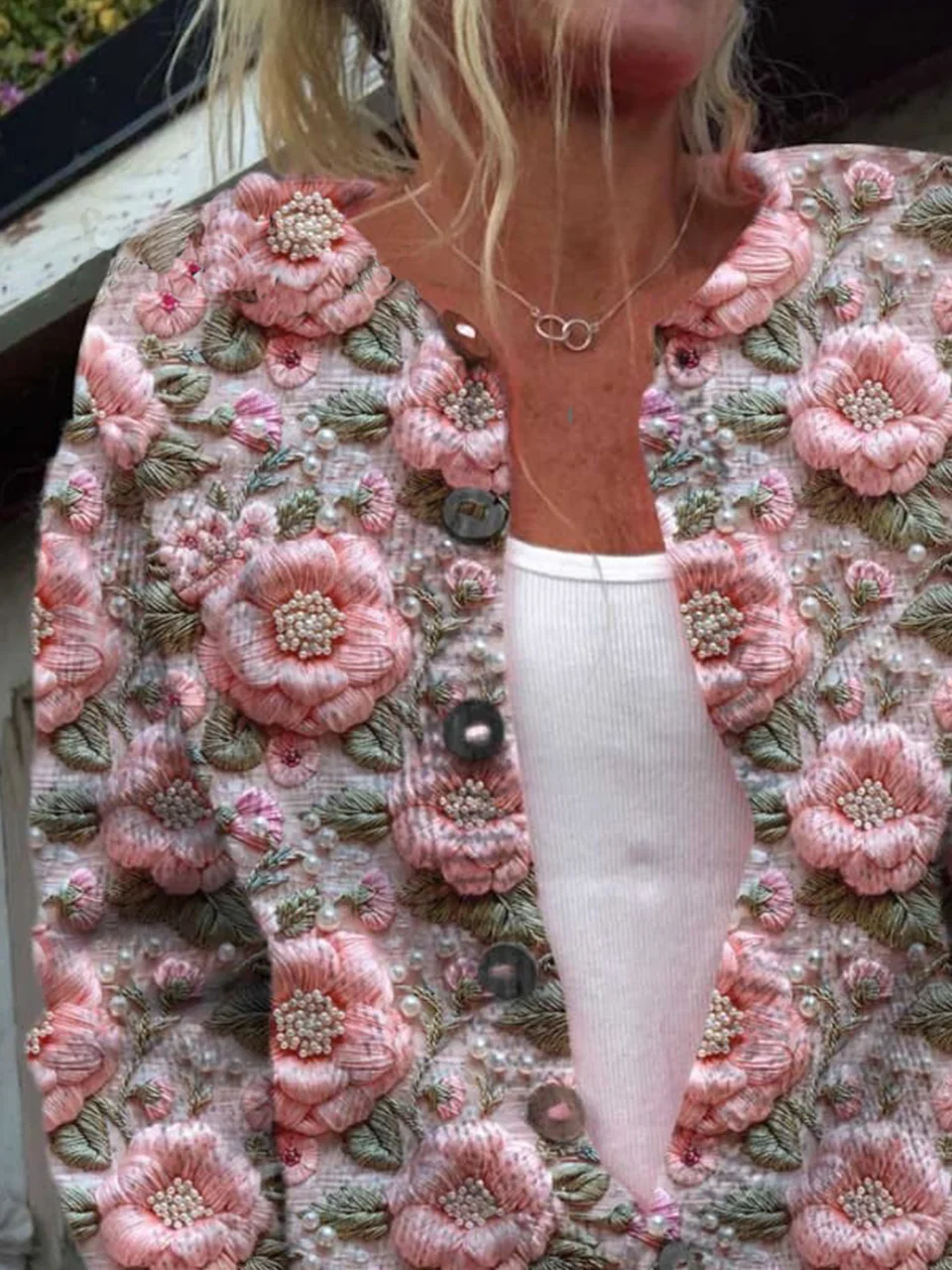 Vintage Pink Flower Print Buttoned Cardigan Sweater