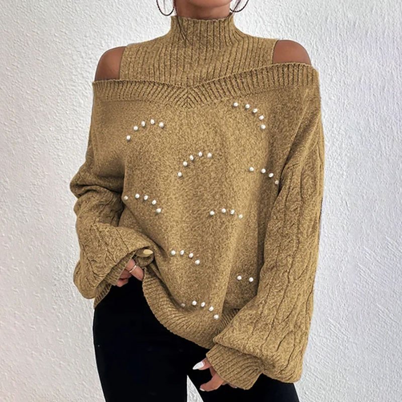 Balloon Sleeve Casual Beaded Sweater