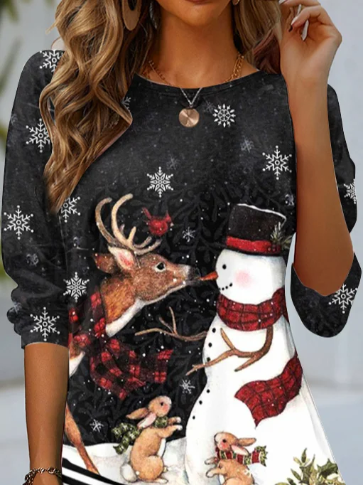 Women Casual Spring/Fall Christmas Daily Loose Christmas Regular H-Line No T-shirts