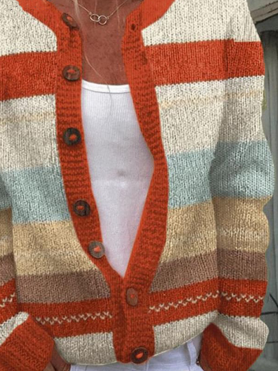 Women's Thanksgiving Stripe Art Print Buttoned Cardigan Sweater