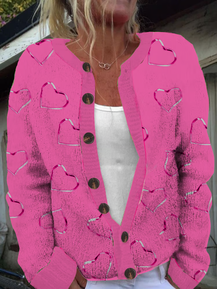 Women's Breast Cancer Pink Heart Cardigan Sweater Cardigan