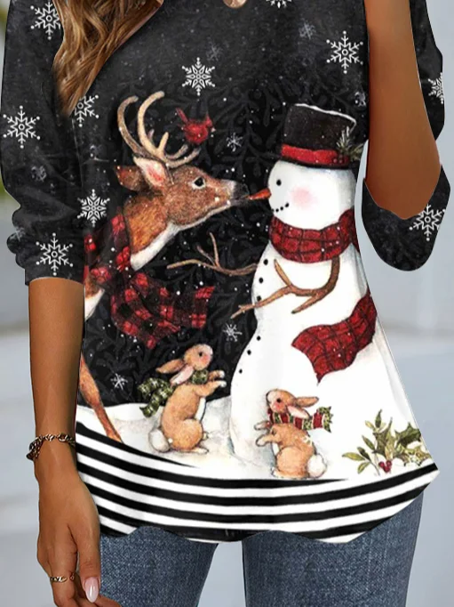 Women Casual Spring/Fall Christmas Daily Loose Christmas Regular H-Line No T-shirts