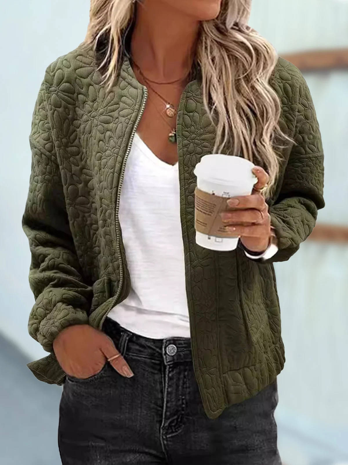 Loose Casual Others Plain Jacket