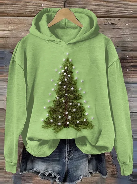 Christmas Tree Casual Loose Cotton Hoodie