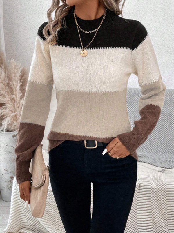 Yarn/Wool Yarn Casual Loose Striped Sweater