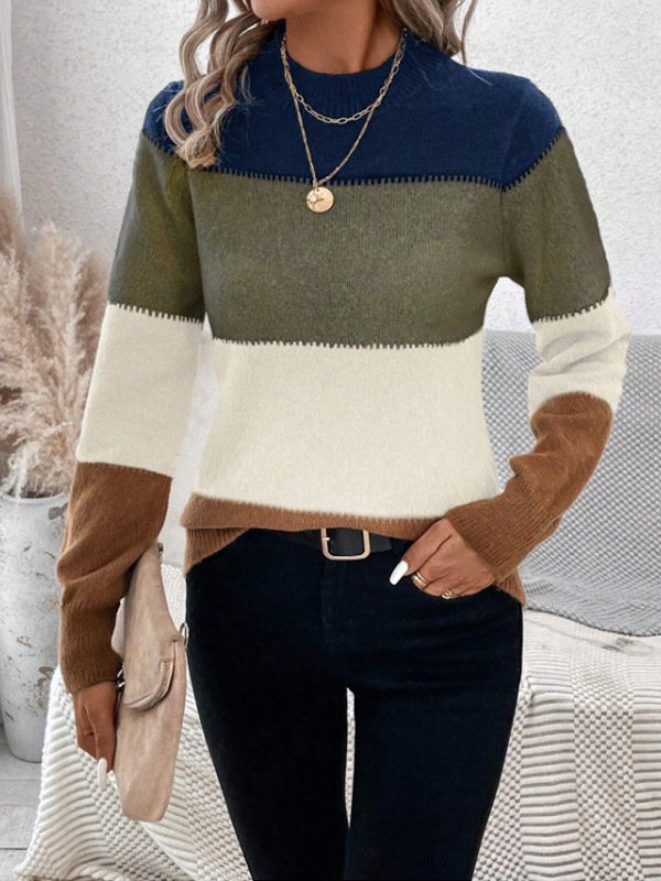 Yarn/Wool Yarn Casual Loose Striped Sweater