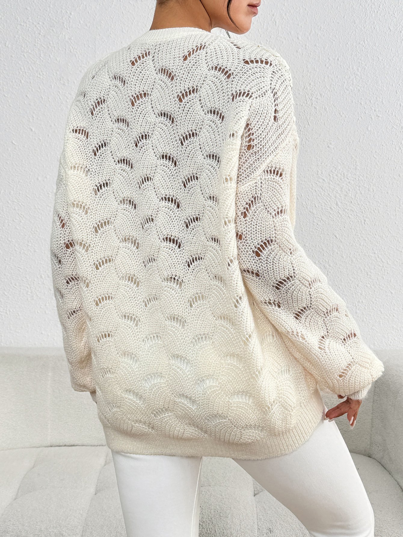 Plain Crew Neck Casual Yarn/Wool Yarn Sweater