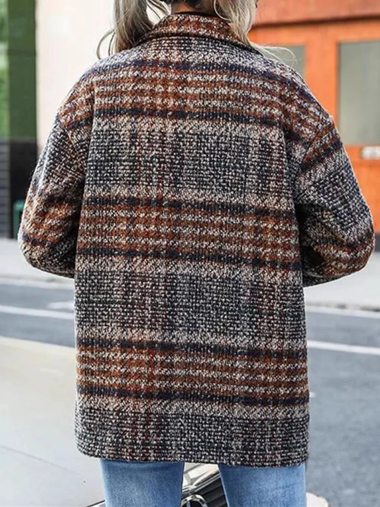 Plaid Shawl Collar Casual Coat