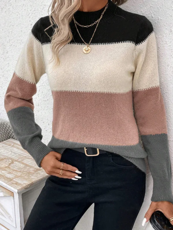 Yarn/Wool Yarn Casual Loose Striped Sweater