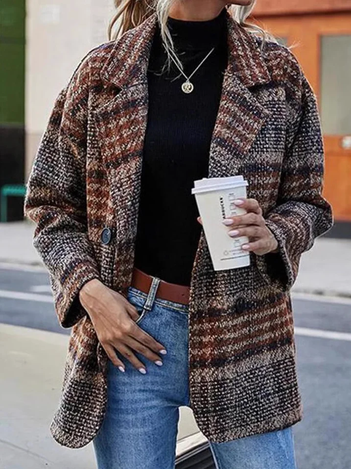 Plaid Shawl Collar Casual Coat