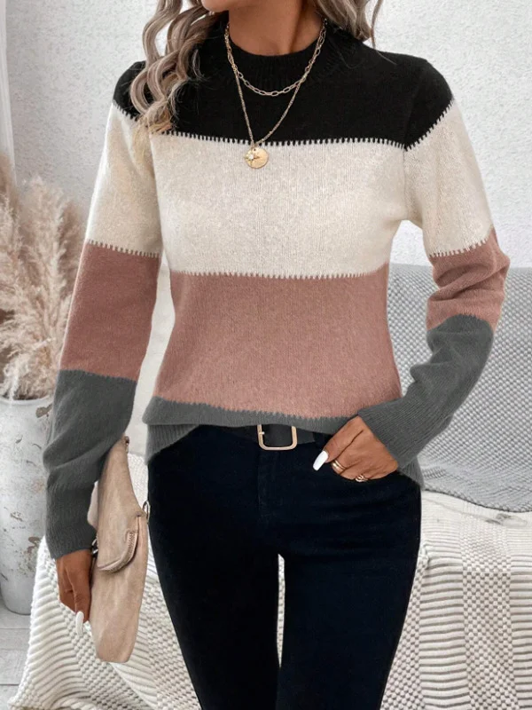 Yarn/Wool Yarn Casual Loose Striped Sweater