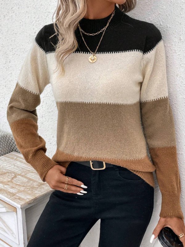 Yarn/Wool Yarn Casual Loose Striped Sweater