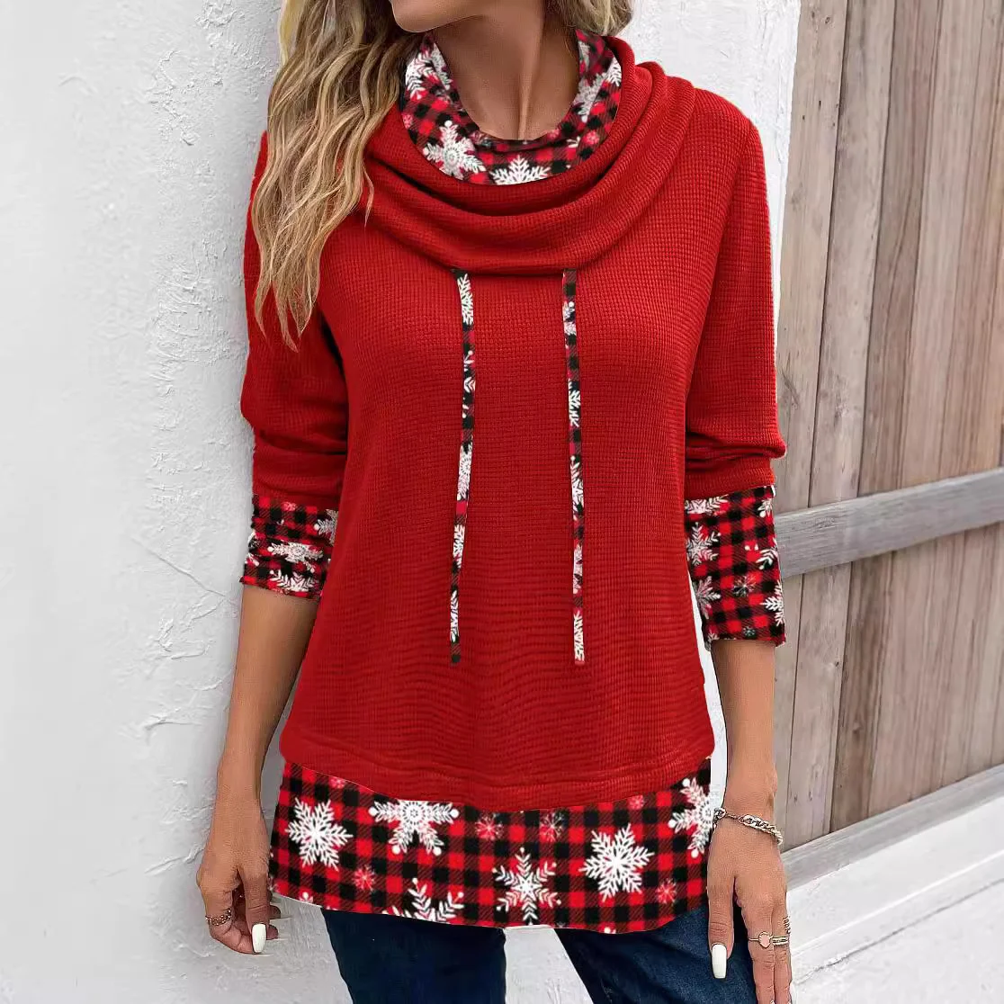 Mock Neck Christmas Regular Fit Casual Sweatshirt