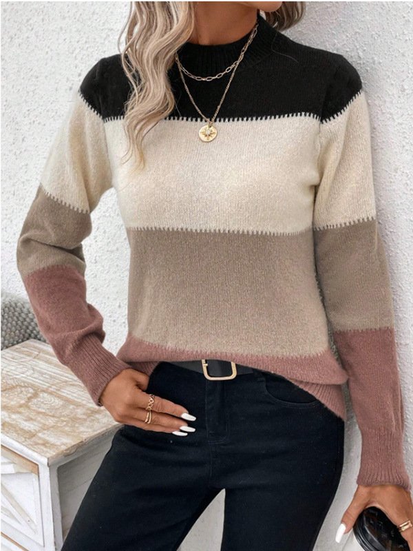 Yarn/Wool Yarn Casual Loose Striped Sweater