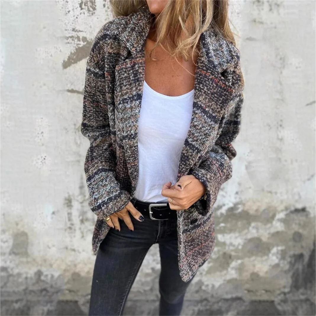 Plaid Shawl Collar Casual Coat