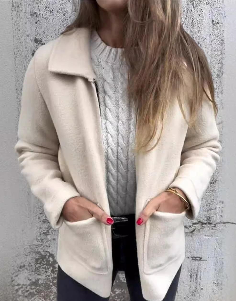 Shawl Collar Loose Casual Plain Jacket