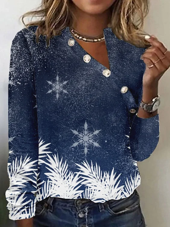 Women Snowflake Regular Fit Christmas Long Shirt