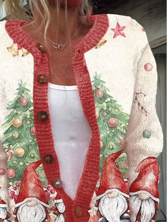 Women's Christmas Printing Flowers Knit Cardigan