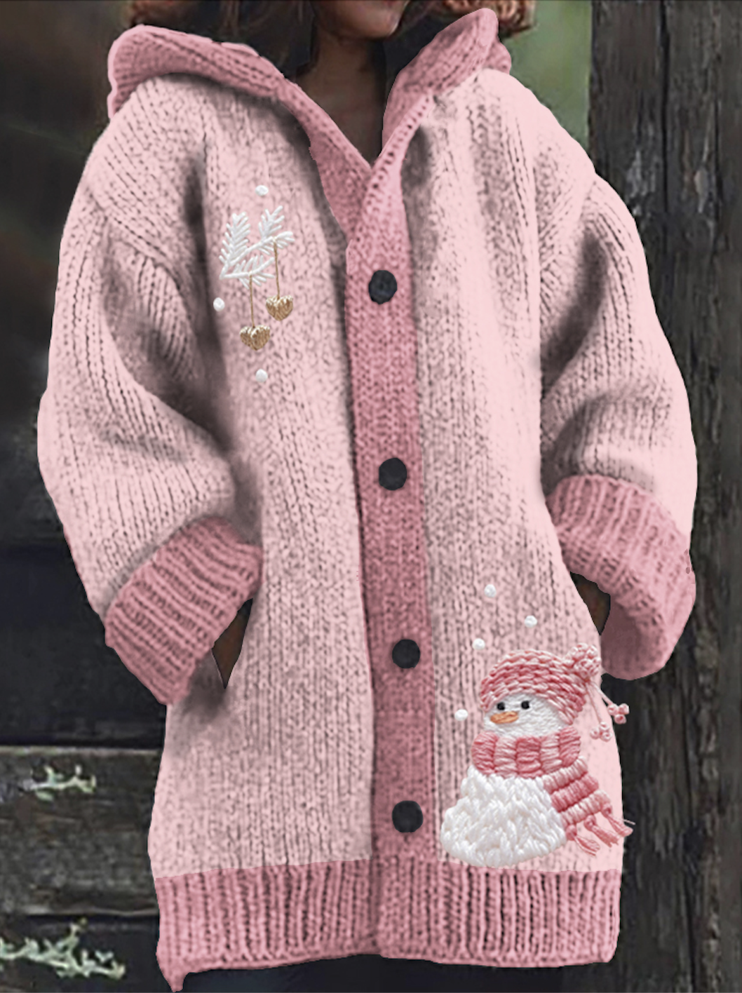 Christmas snowman art knitted hooded sweater cardigan