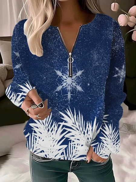 Women Snowflake Regular Fit Christmas Long sleeve Sweatshirt