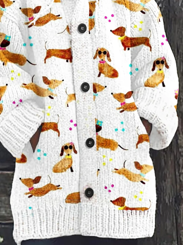 Women's Cute Dachshund Print Knitted Sweater