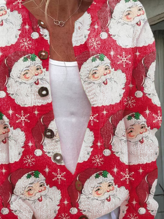 Women's Santa Claus Print Knit Cardigan