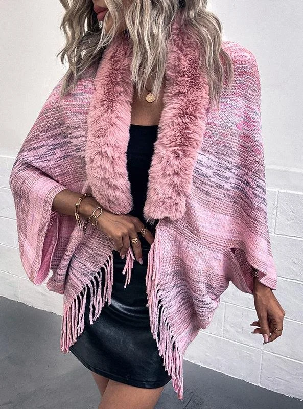 Loose Ombre Mock Neck Casual Cloak