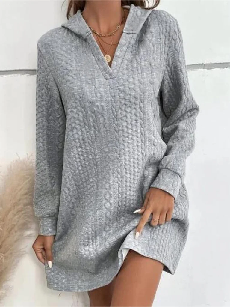 Hoodie Fluff/Granular Fleece Fabric Casual Dress With No