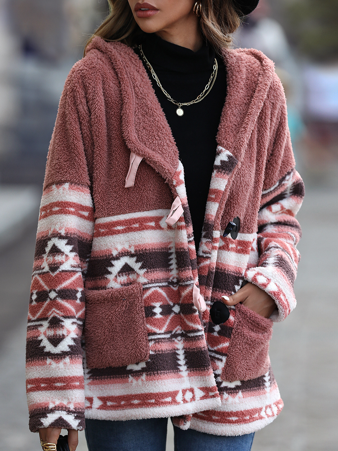 Ethnic Geometry Loose Vintage Hoodie Teddy Jacket