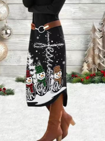 Christmas Casual Crew Neck Dress With No