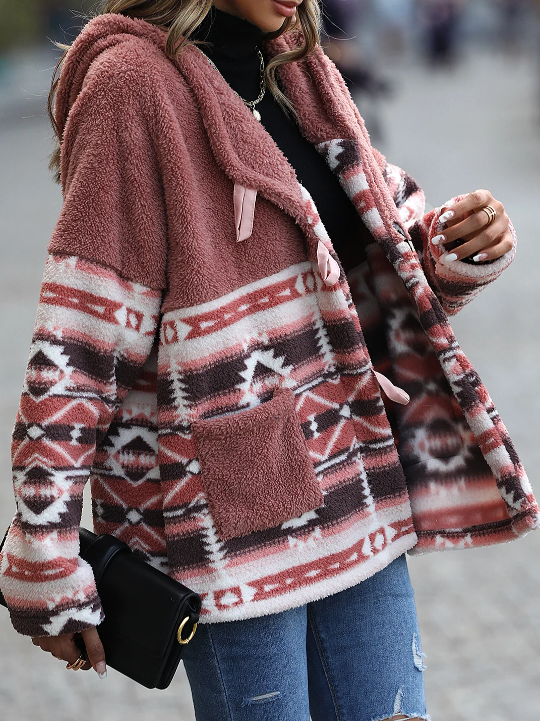 Ethnic Geometry Loose Vintage Hoodie Teddy Jacket