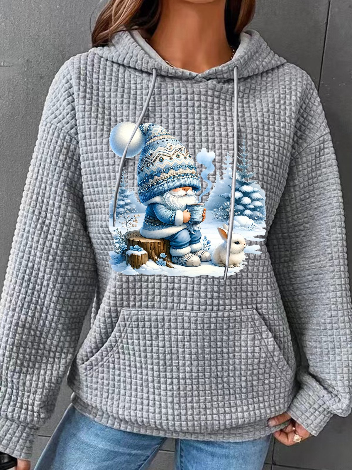 Winter Gnome Christmas Simple Loose Hoodie