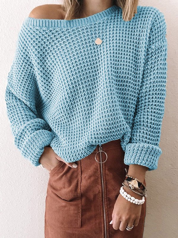 Crew Neck Casual Plain Wool/Knitting Sweater