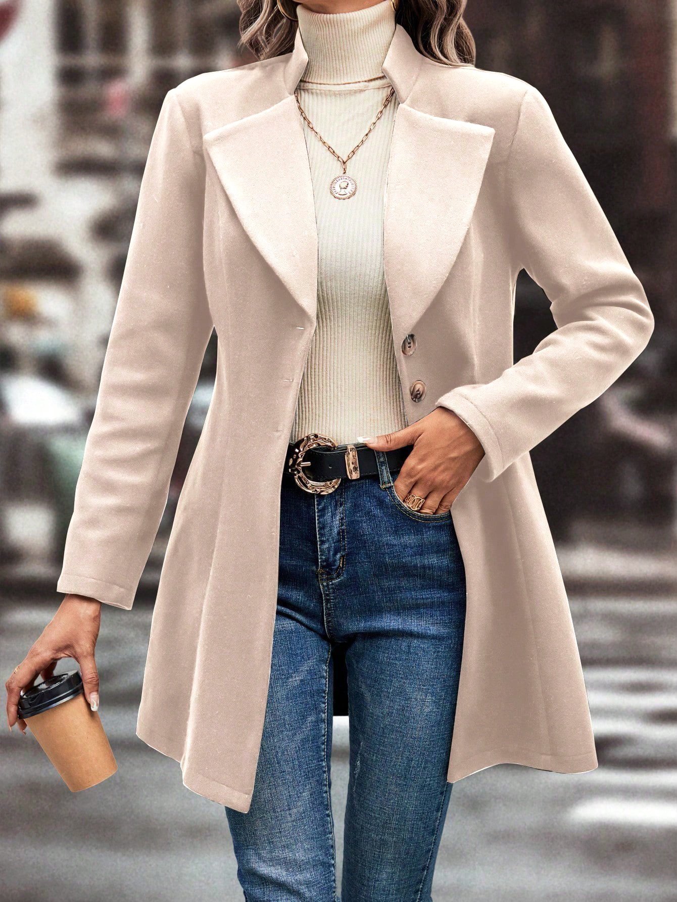 Loose Plain Shawl Collar Casual Coat