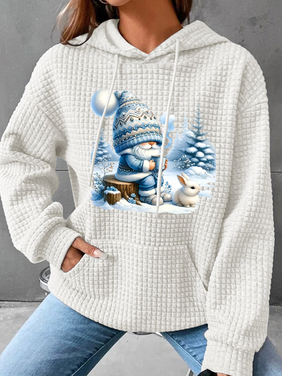 Winter Gnome Christmas Simple Loose Hoodie