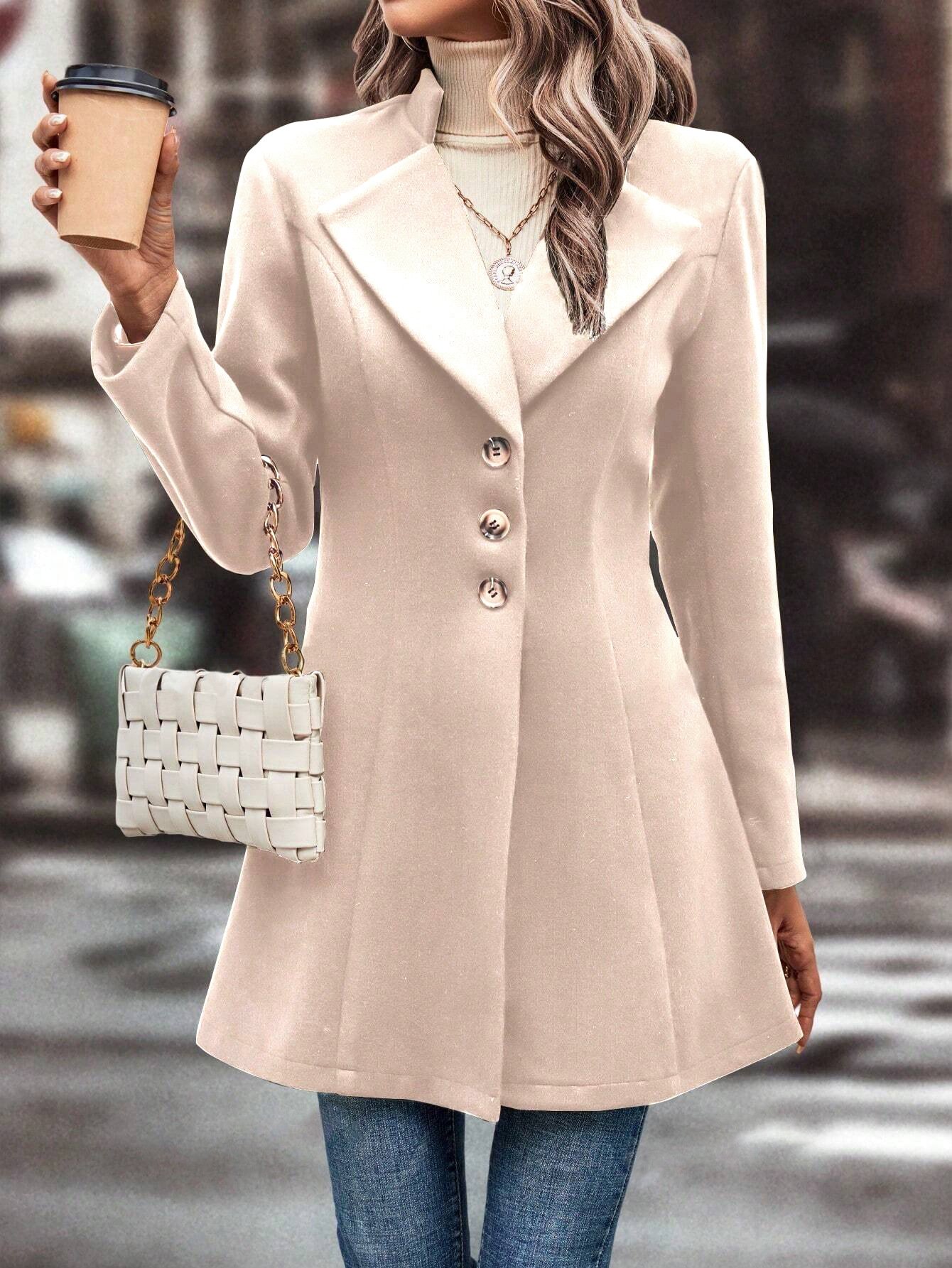 Loose Plain Shawl Collar Casual Coat