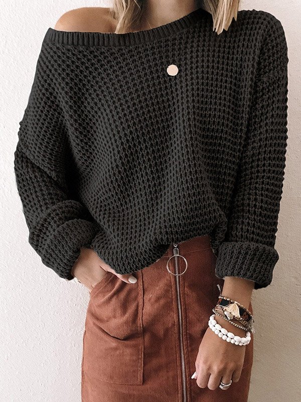 Crew Neck Casual Plain Wool/Knitting Sweater