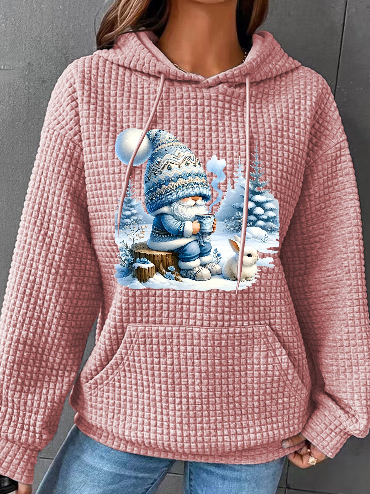 Winter Gnome Christmas Simple Loose Hoodie