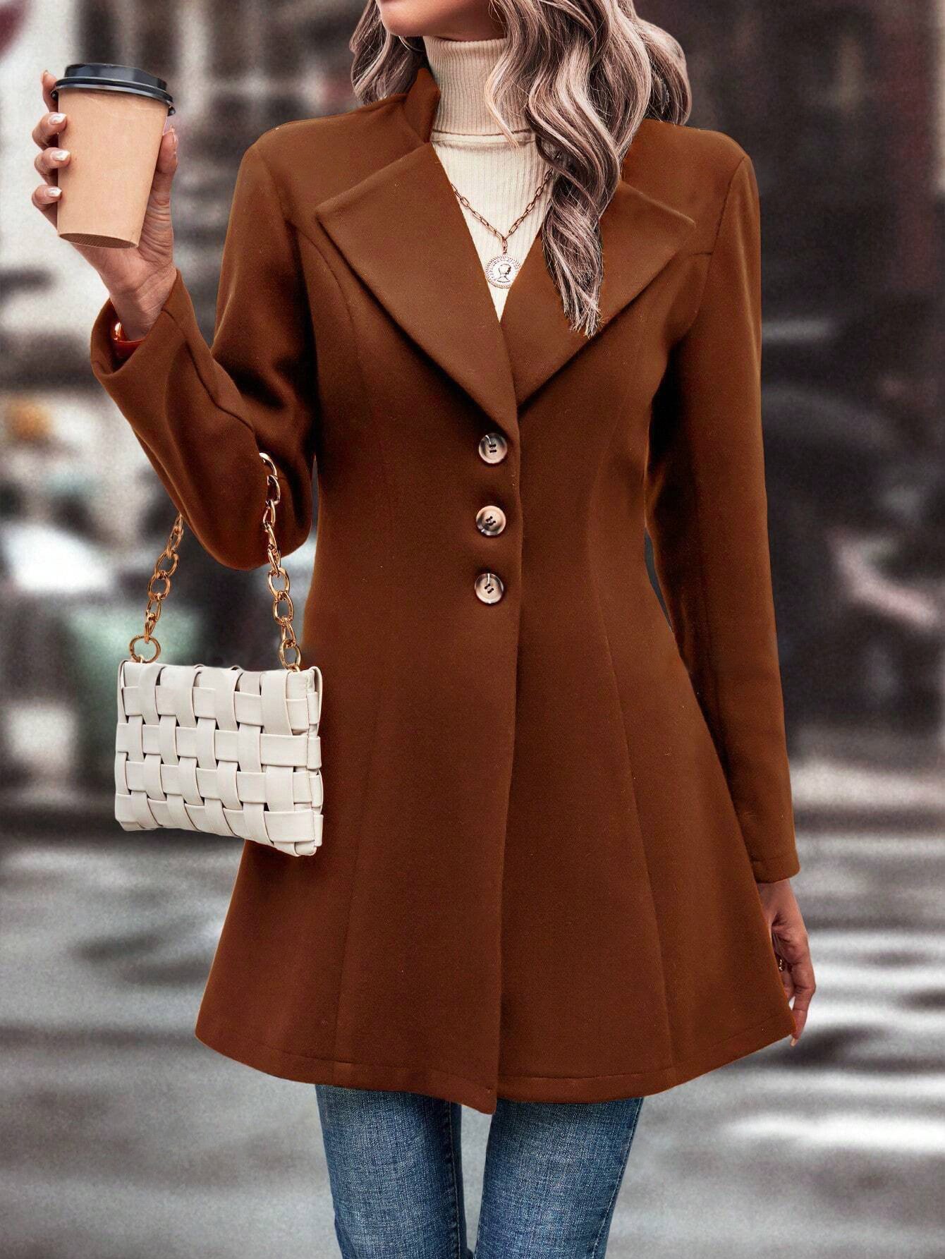 Loose Plain Shawl Collar Casual Coat