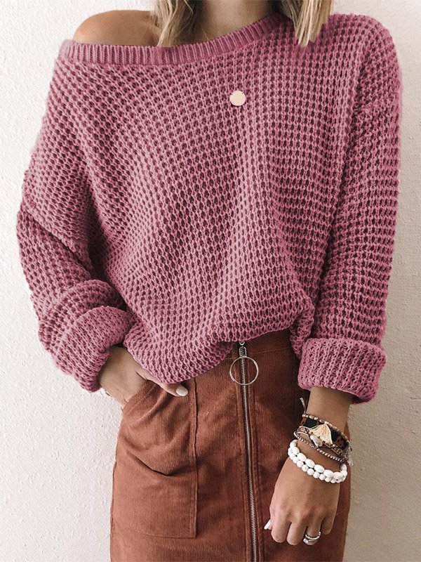 Crew Neck Casual Plain Wool/Knitting Sweater