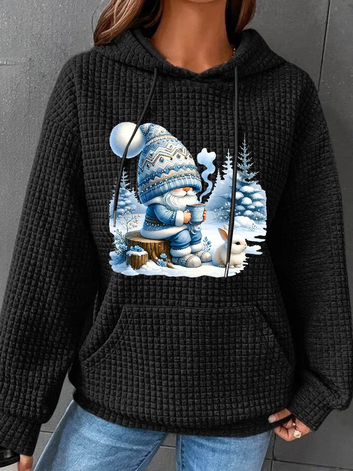 Winter Gnome Christmas Simple Loose Hoodie