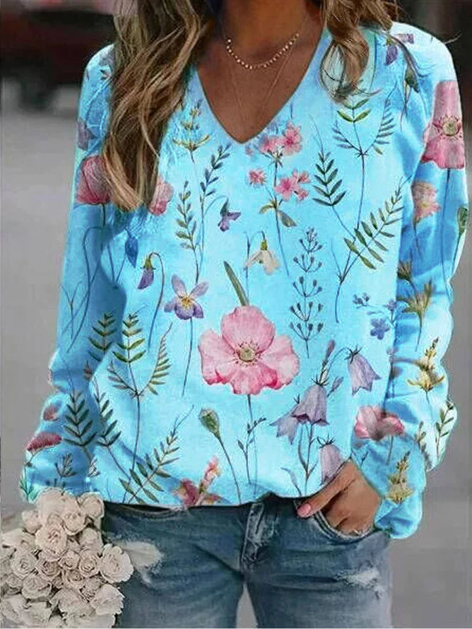 Floral Casual V-neck Sweatshirt