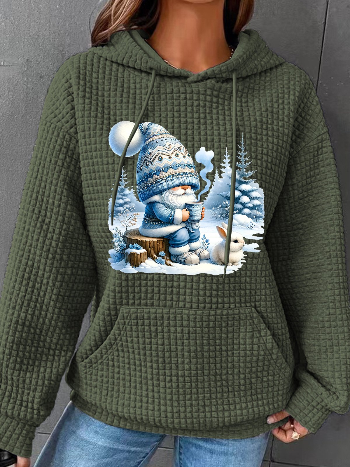 Winter Gnome Christmas Simple Loose Hoodie