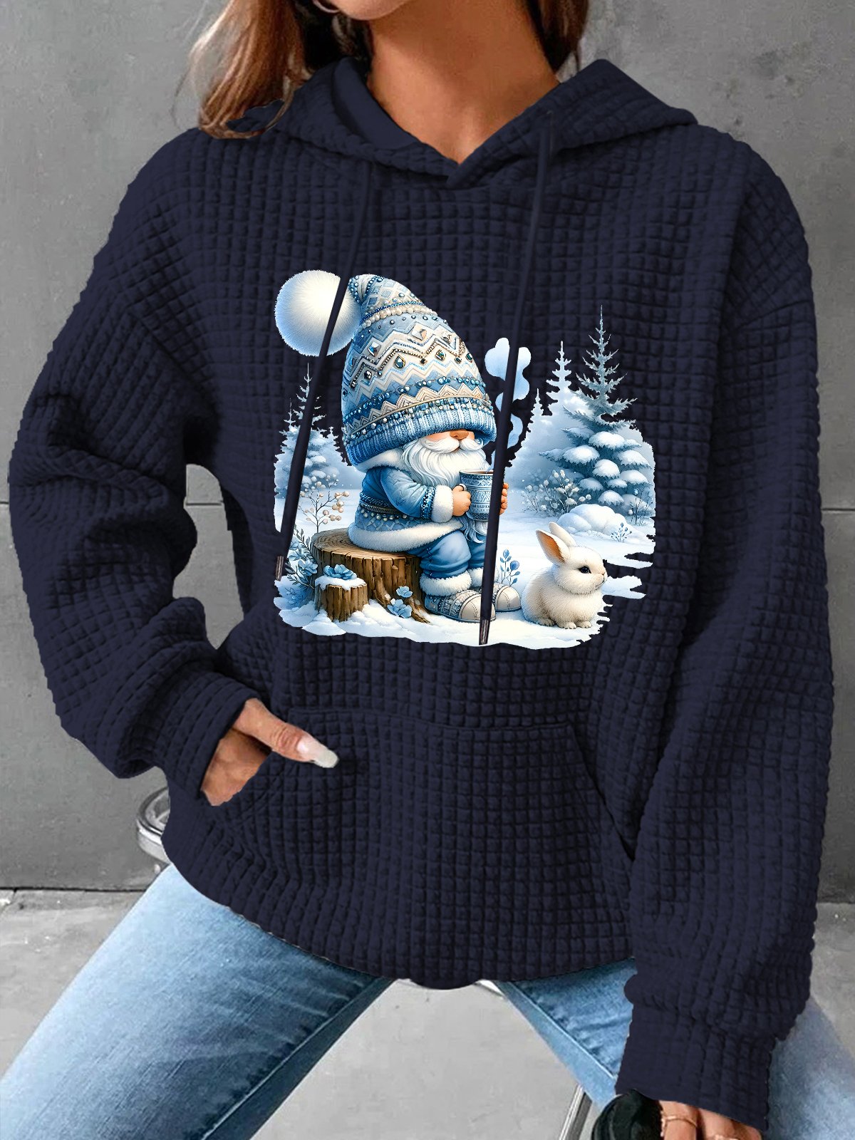 Winter Gnome Christmas Simple Loose Hoodie